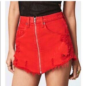 Carmar Great Condition Distressed Red Beatrice Zip Up Mini Skirt size 27